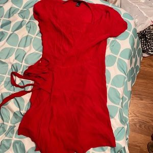 red wrap dress